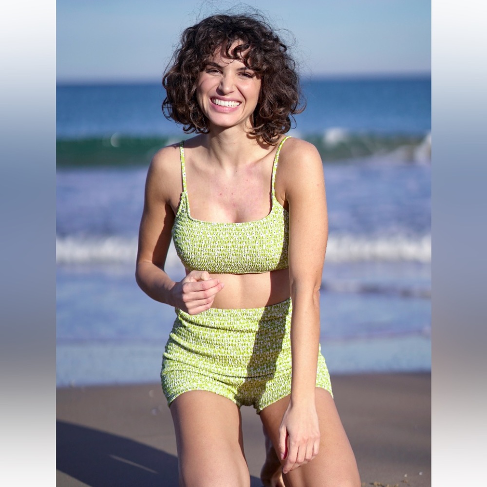 Sea Fancy Smocked Green Floral Two Piece Swim NWT